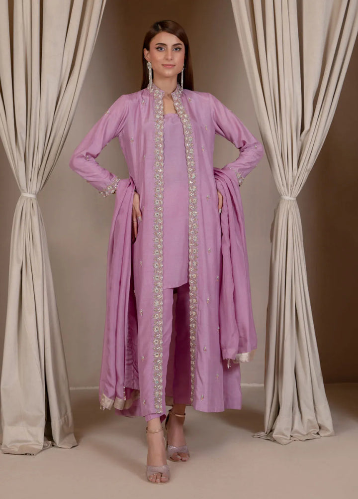 Mushq by Hadia Batool Pret Embroidered Raw Silk 3 Piece Suit Rose
