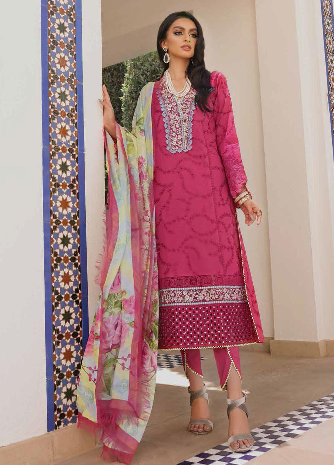Hemline By Mushq Embroidered Lawn Suits Unstitched 3 Piece MQ22SS HM22-07B Rasberry Sorbet - Spring / Summer Collection