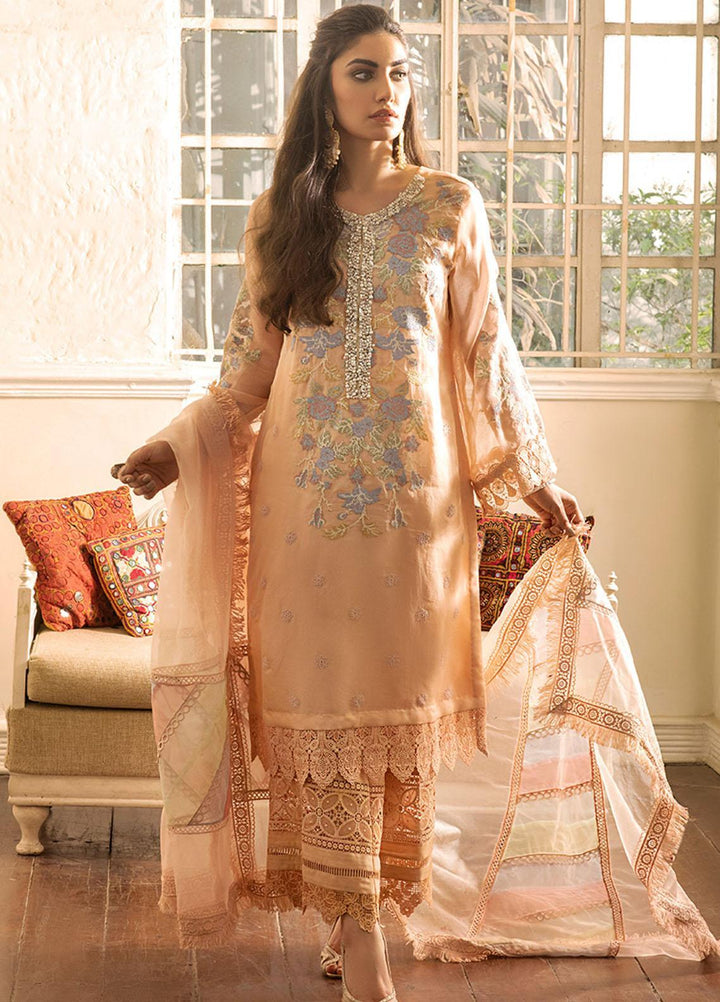 Mushq Embroidered Organza Stitched Kurti PEACH PEONY