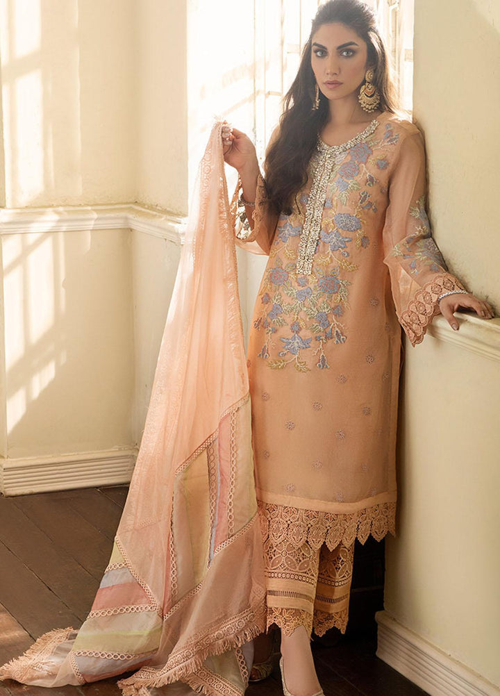 Mushq Embroidered Organza Stitched Kurti PEACH PEONY