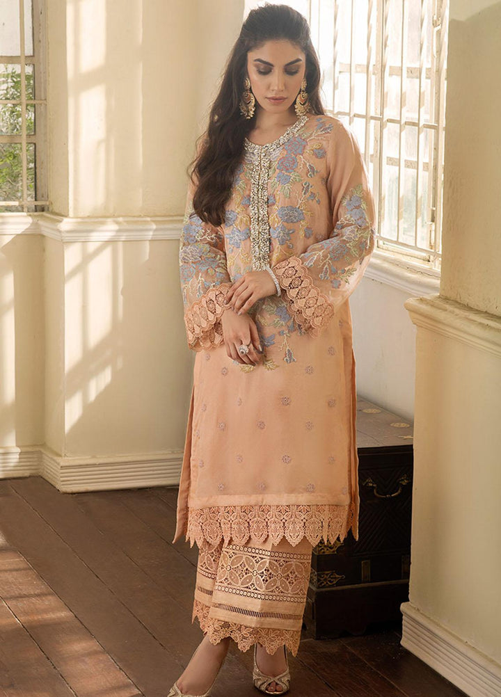 Mushq Embroidered Organza Stitched Kurti PEACH PEONY