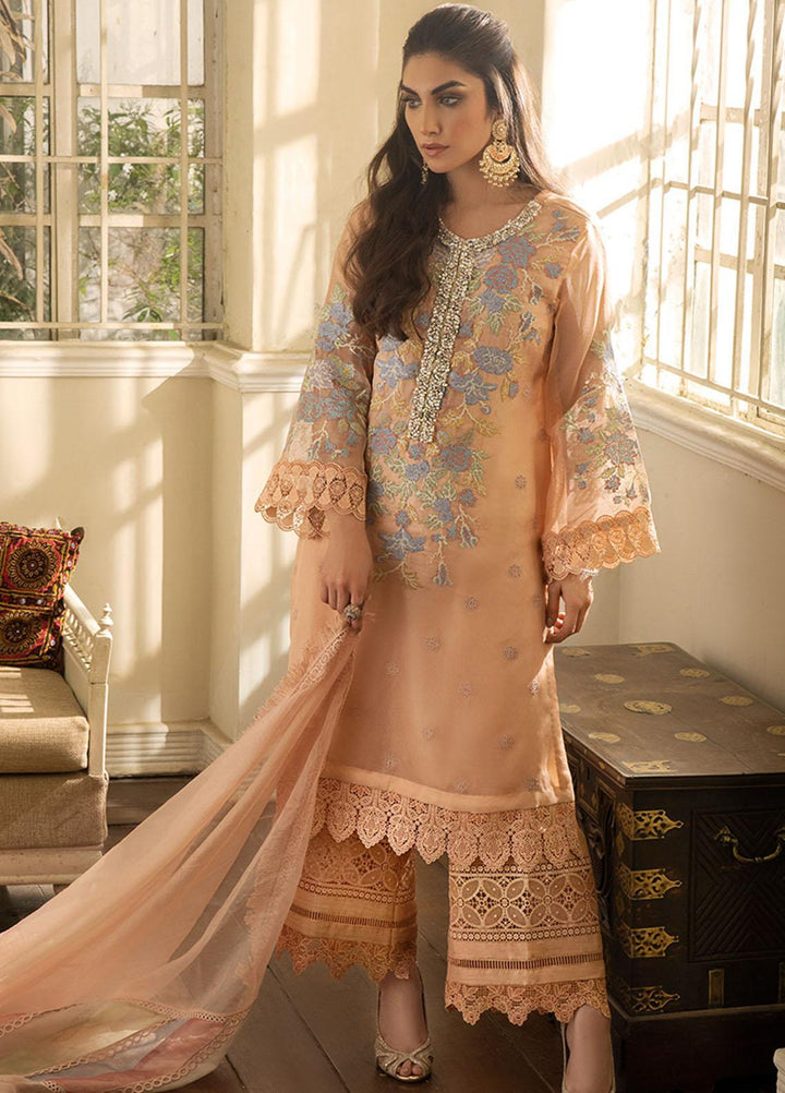 Mushq Embroidered Organza Stitched Kurti PEACH PEONY