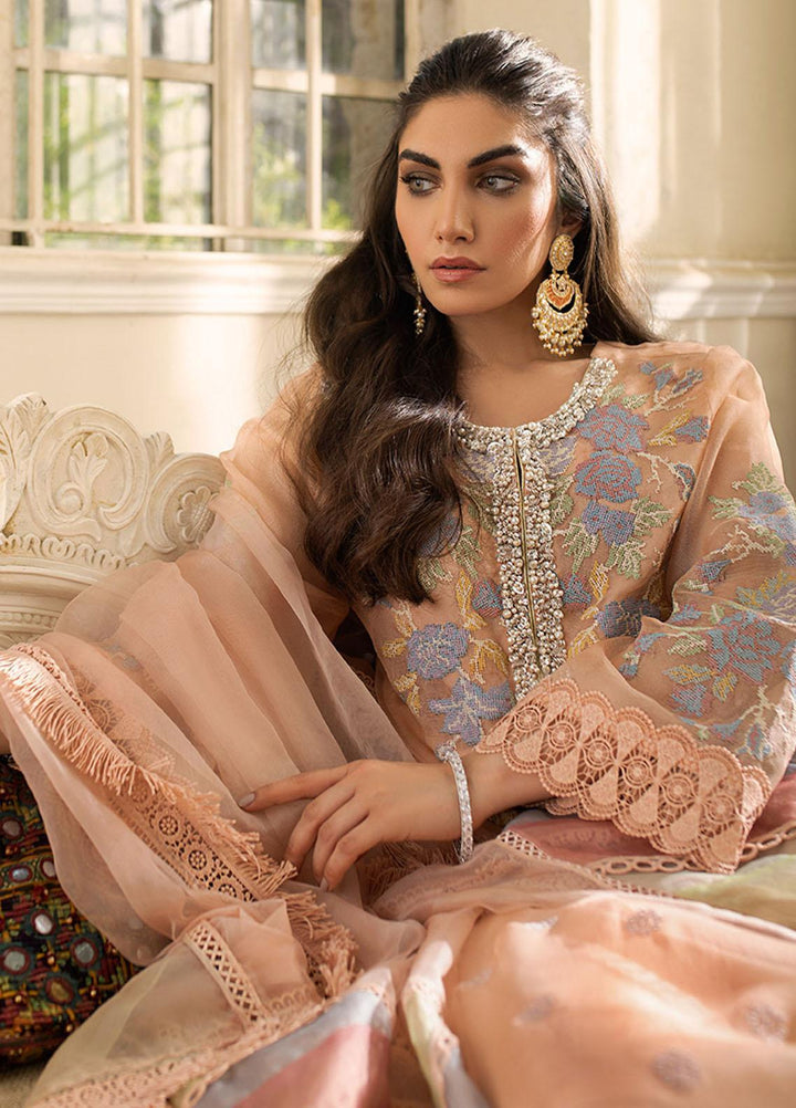 Mushq Embroidered Organza Stitched Kurti PEACH PEONY