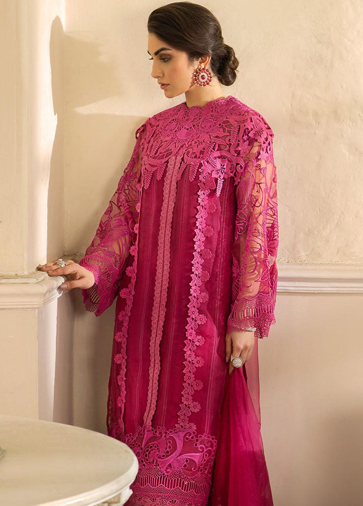Mushq Embroidered Organza Stitched Kurti RASPBERRY SORBET
