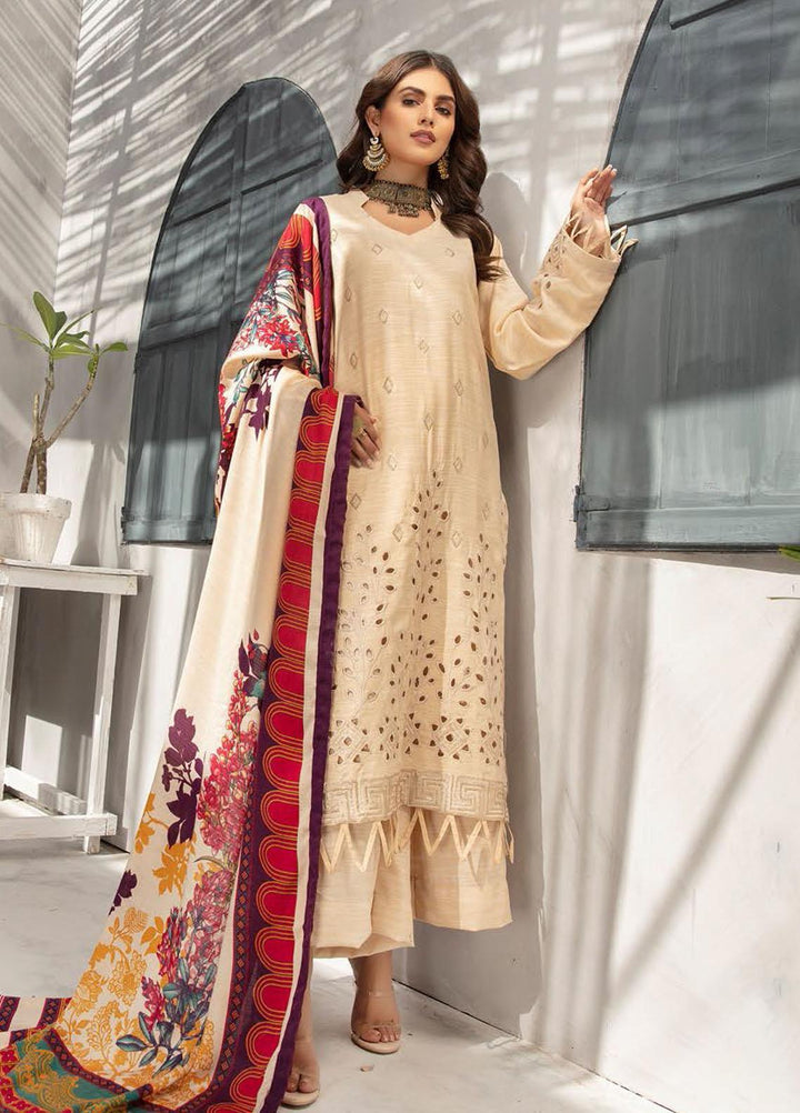 Muskaan by Riaz Arts Embroidered Leather Peach Suits Unstitched 3 Piece RA21MK D-03 - Winter Collection