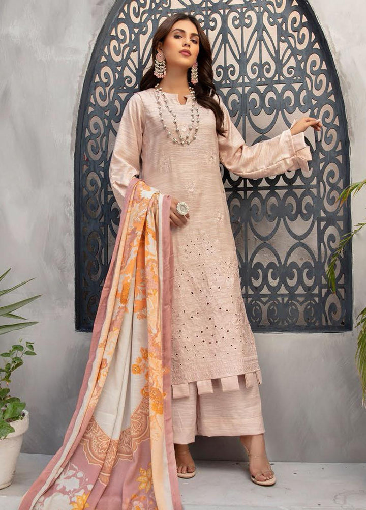 Muskaan by Riaz Arts Embroidered Leather Peach Suits Unstitched 3 Piece RA21MK D-06 - Winter Collection