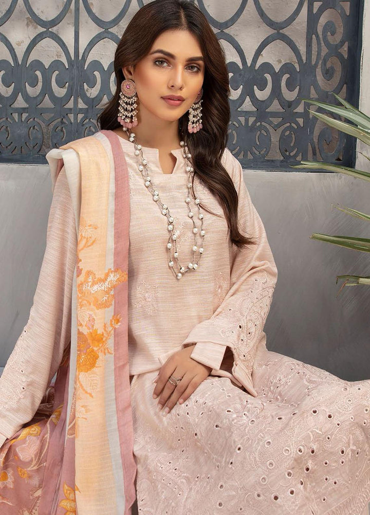 Muskaan by Riaz Arts Embroidered Leather Peach Suits Unstitched 3 Piece RA21MK D-06 - Winter Collection