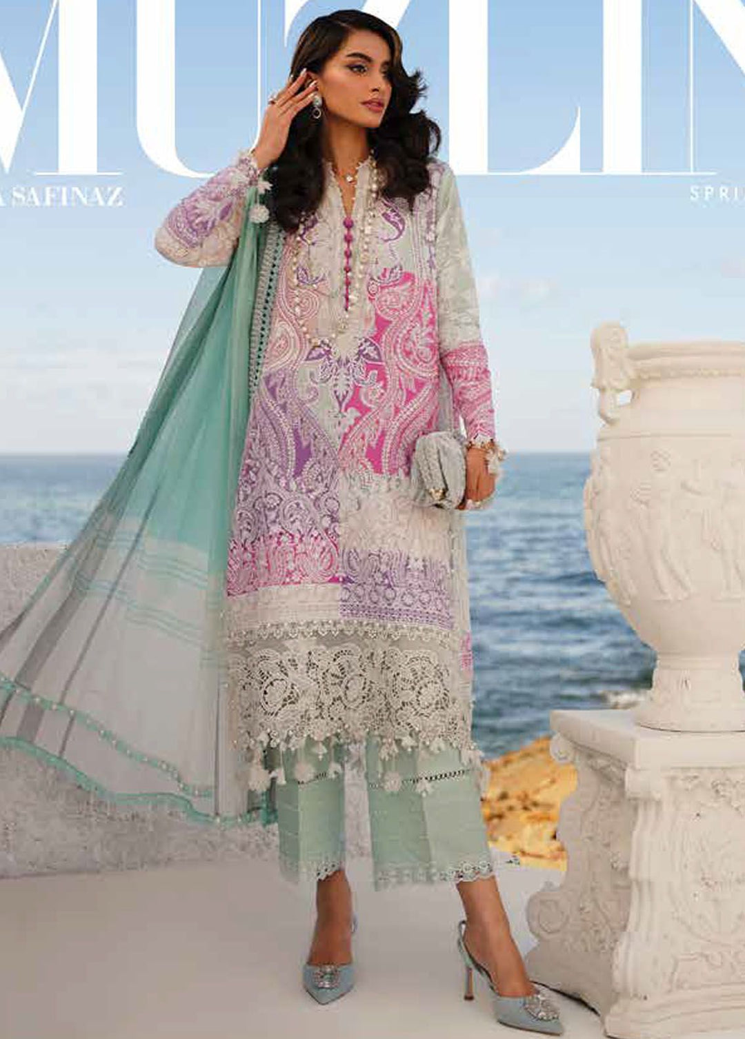 Muzlin By Sana Safinaz Embroidered Lawn Suits Unstitched 3 Piece SS24MZ 15B - Spring Summer Collection