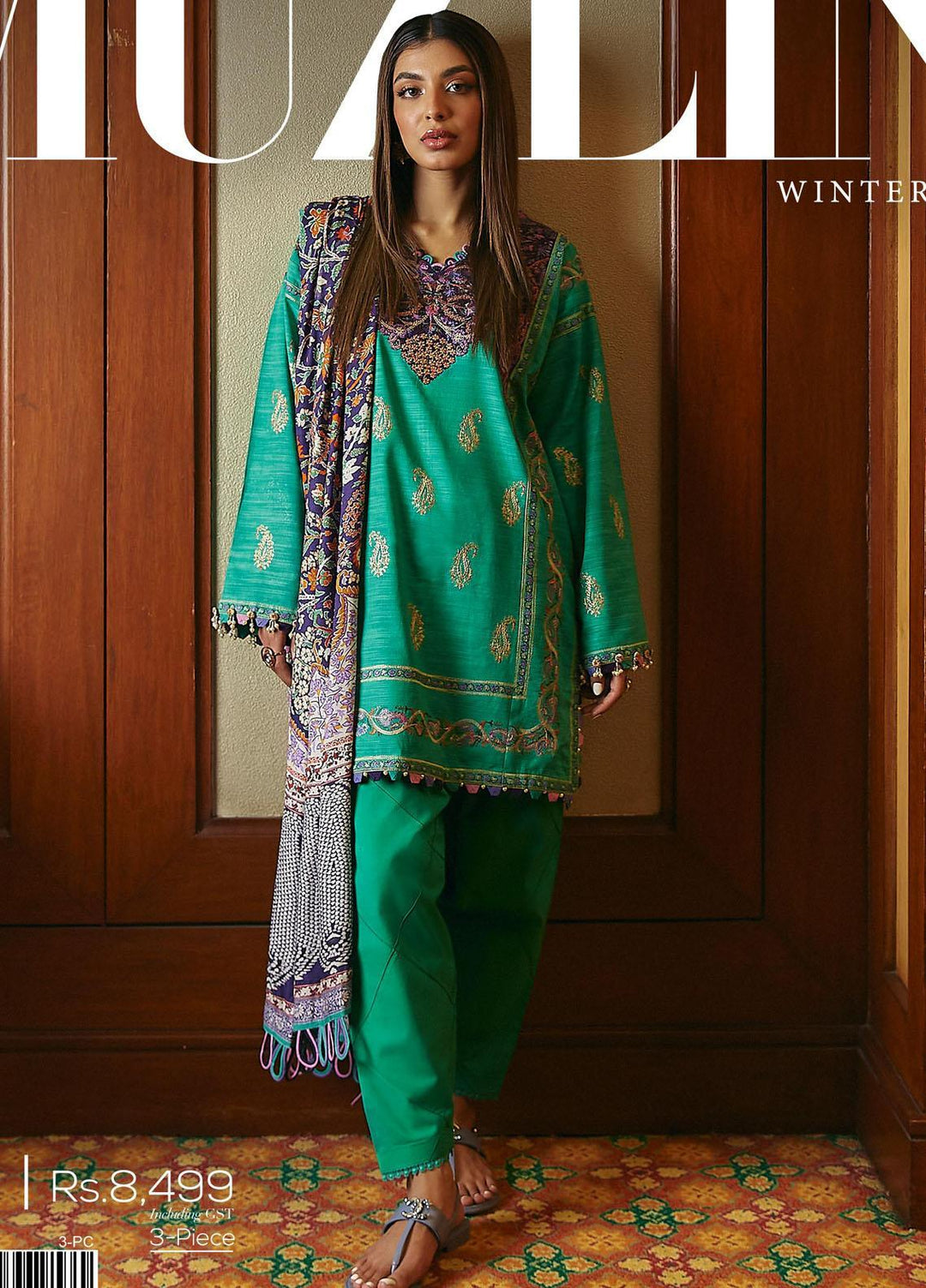 Muzlin By Sana Safinaz Embroidered Slub Suits Unstitched 3 Piece SS23MZ-V3 12B - Winter Collection