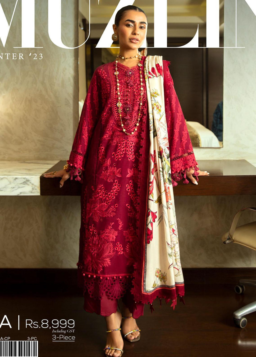 Muzlin By Sana Safinaz Embroidered Slub Suits Unstitched 3 Piece SS23MZ-V3 14A - Winter Collection