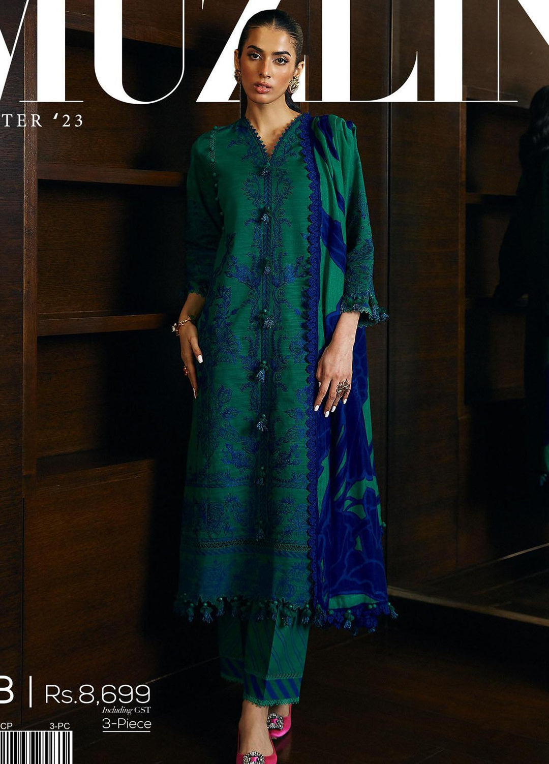 Muzlin By Sana Safinaz Embroidered Slub Suits Unstitched 3 Piece SS23MZ-V3 15B - Winter Collection