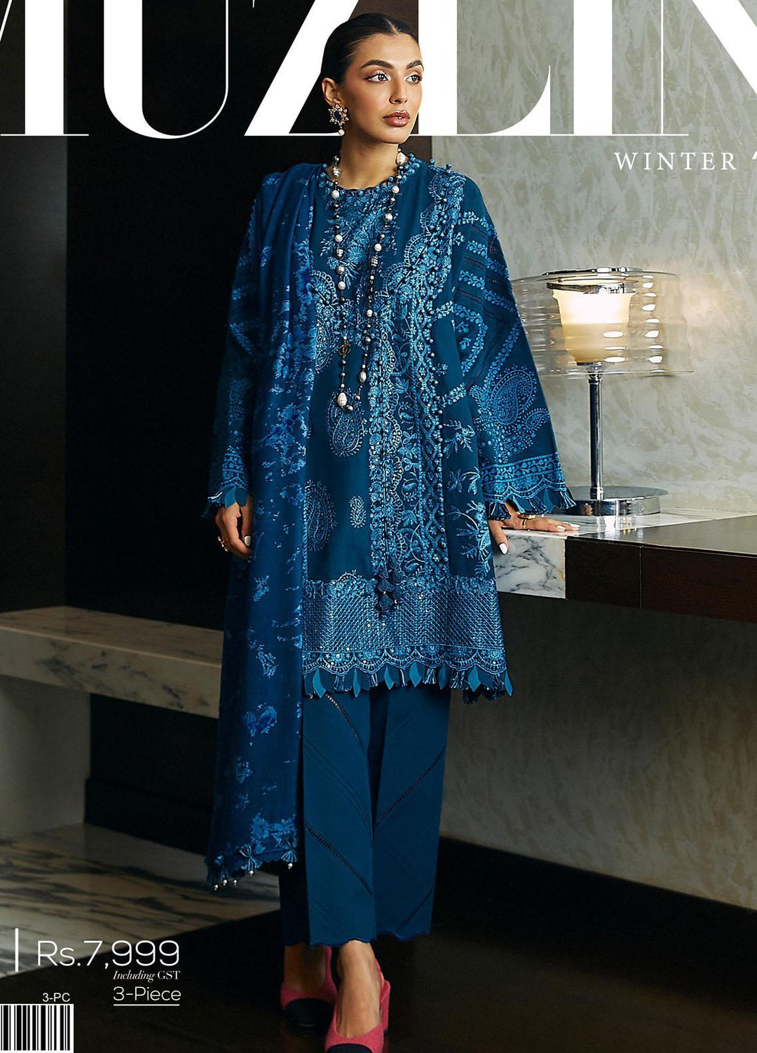 Muzlin By Sana Safinaz Embroidered Slub Suits Unstitched 3 Piece SS23MZ-V3 16B - Winter Collection
