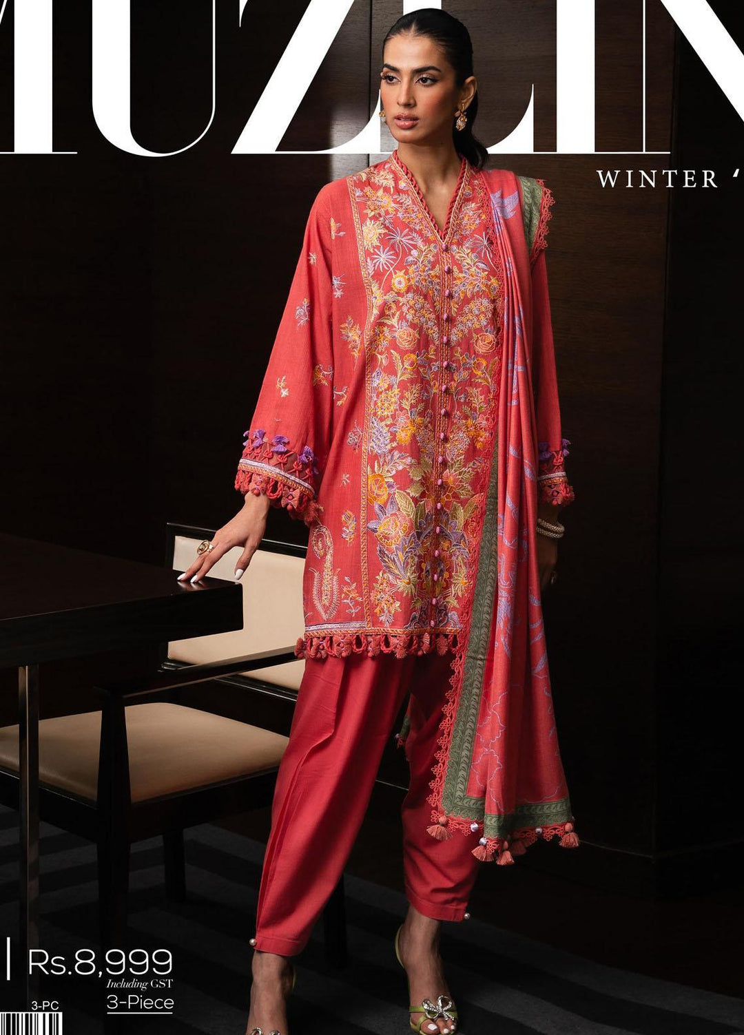Muzlin By Sana Safinaz Embroidered Slub Suits Unstitched 3 Piece SS23MZ-V3 20B - Winter Collection