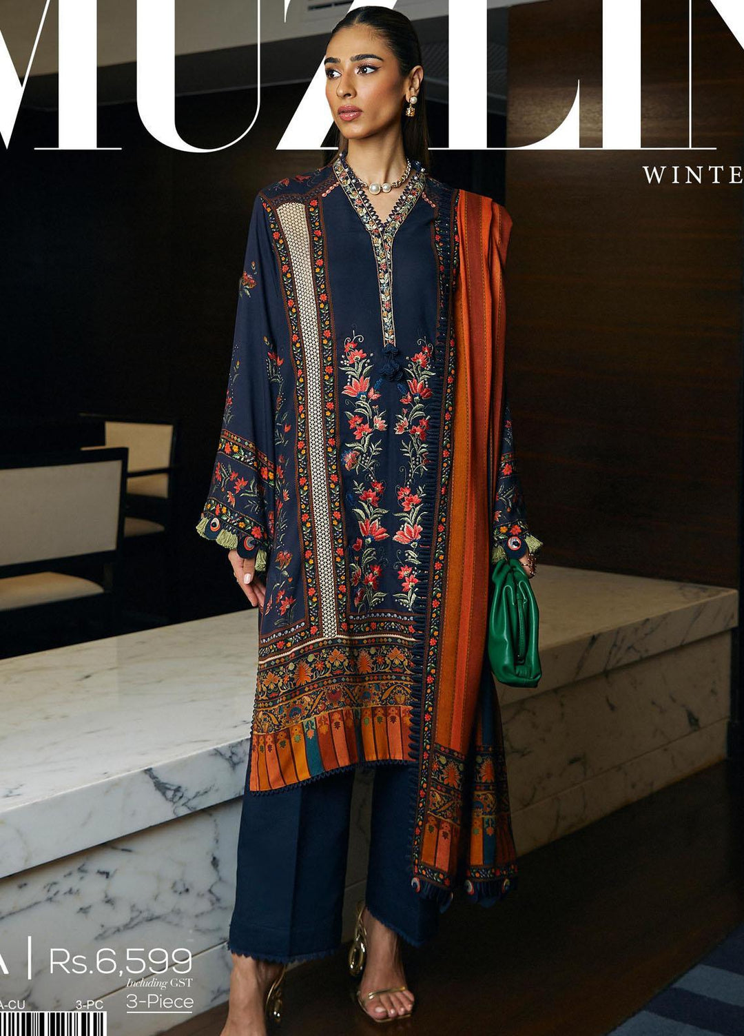 Muzlin By Sana Safinaz Embroidered Linen Suits Unstitched 3 Piece SS23MZ-V3 3A - Winter Collection