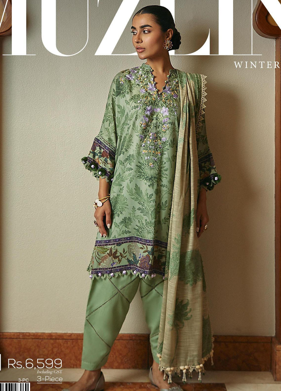Muzlin By Sana Safinaz Embroidered Linen Suits Unstitched 3 Piece SS23MZ-V3 6B - Winter Collection