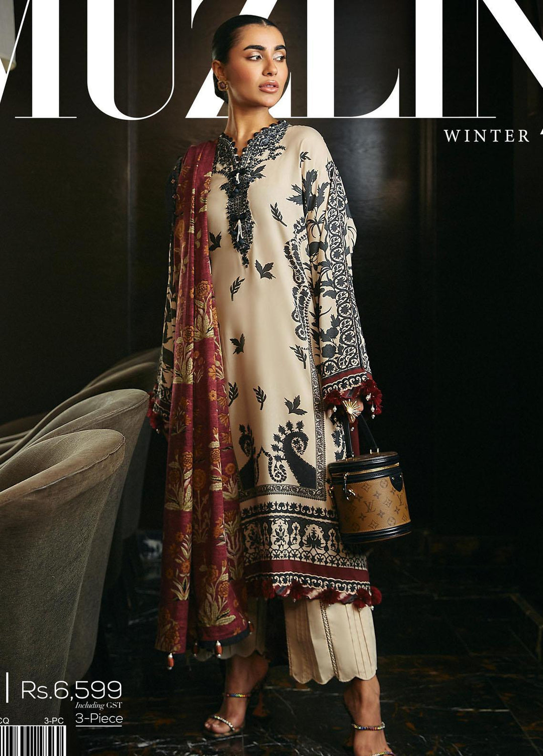 Muzlin By Sana Safinaz Embroidered Linen Suits Unstitched 3 Piece SS23MZ-V3 7A - Winter Collection