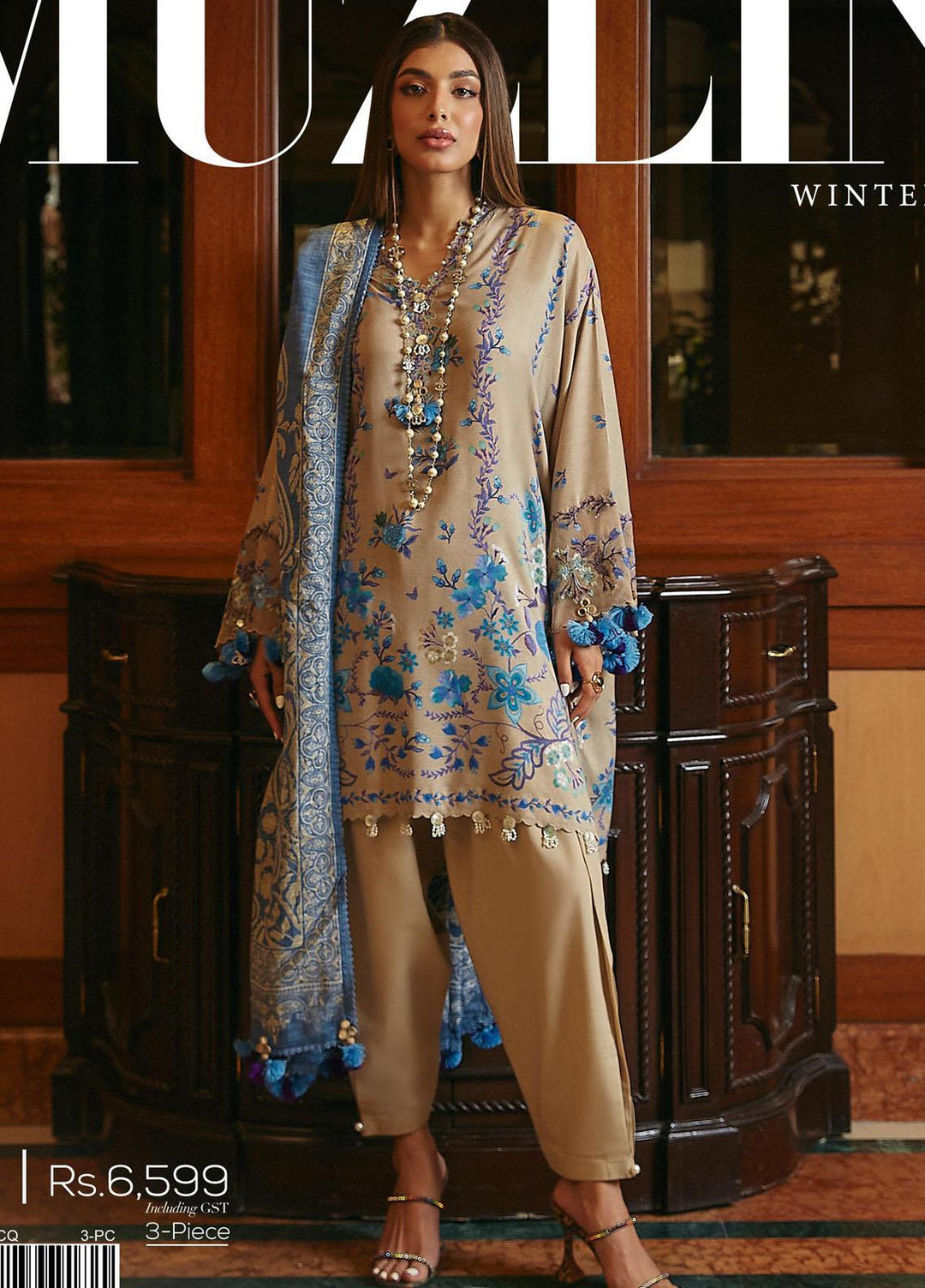 Muzlin By Sana Safinaz Embroidered Linen Suits Unstitched 3 Piece SS23MZ-V3 9A - Winter Collection