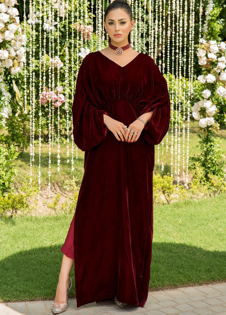 Naayas Luxury Pret  Velvet 2 Piece Dress NA22ELV Pleated Maroon