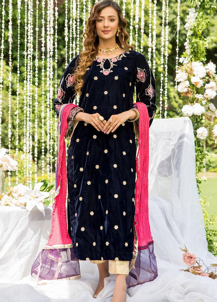 Naayas Luxury Pret  Velvet Shirt NA22ELV Blue Bloom