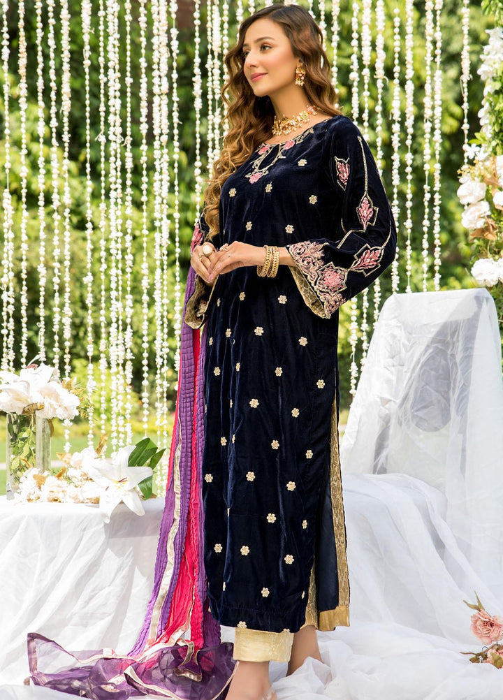 Naayas Luxury Pret  Velvet Shirt NA22ELV Blue Bloom