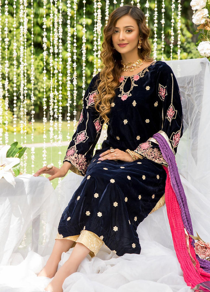 Naayas Luxury Pret  Velvet Shirt NA22ELV Blue Bloom