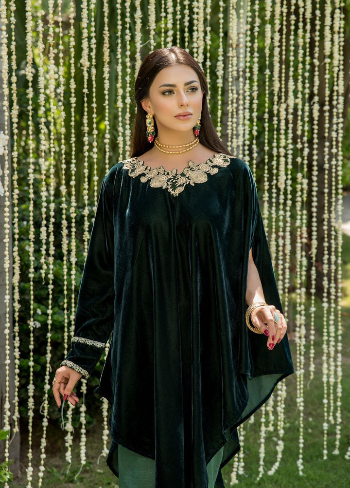 Naayas Luxury Pret  Velvet Shirt NA22ELV Emerald cape