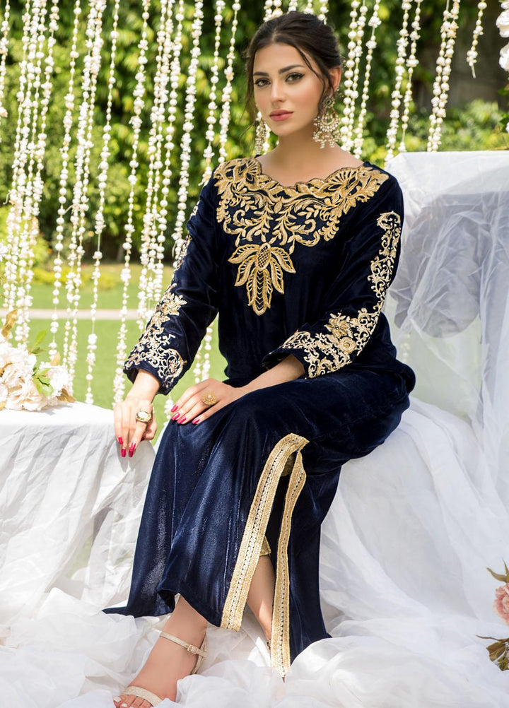 Naayas Luxury Pret  Velvet Kaftan NA22ELV Sparkley Blue