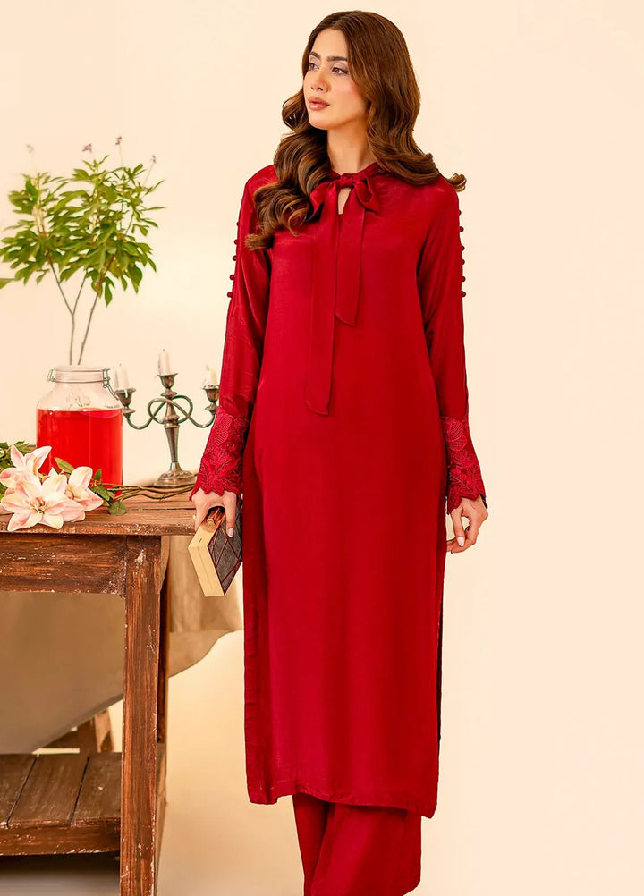 Naayas Pret Embroidered Silk 2 Piece Suit Redwine