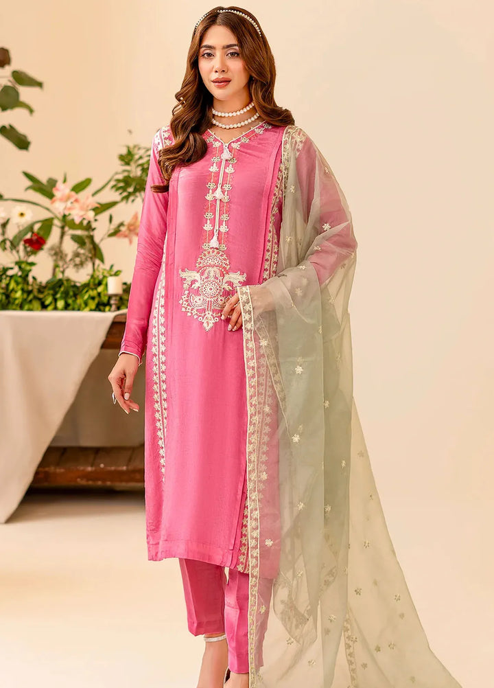 Naayas Pret Embroidered Silk 3 Piece Suit Moss Pink