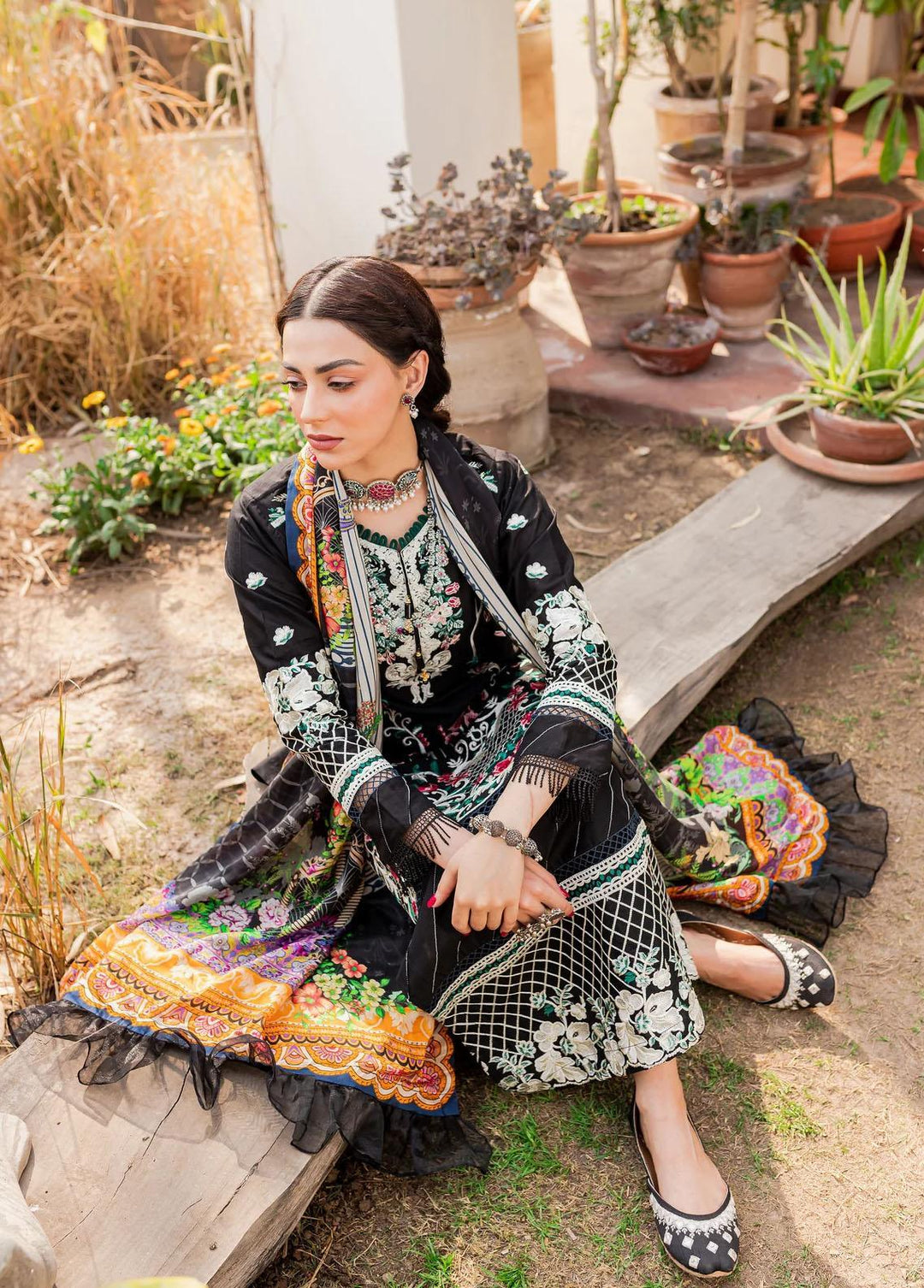 Naayas Embroidered Lawn Suits Unstitched 3 Piece NS23E Black Souk - Eid Collection