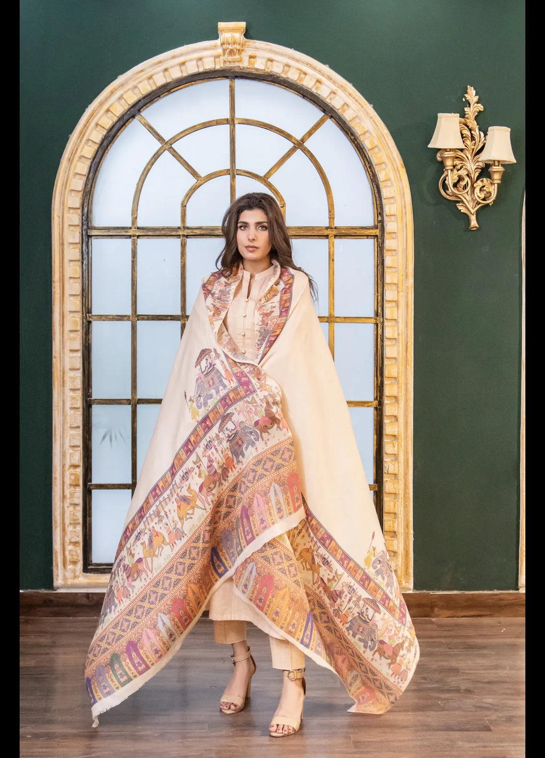 Naaz Couture Printed Wool Shawl Darbar Style Pashmina