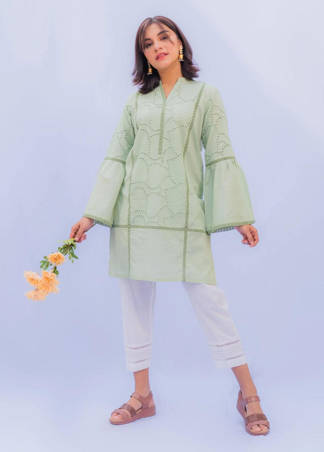 Naaz Couture Pret Casual Lawn Kurti NC22NK Green Chikan Shirt