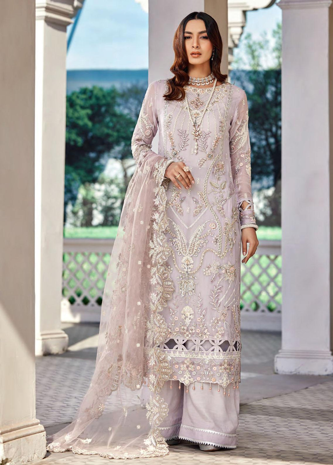 Nafasat By Emaan Adeel Embroidered Chiffon Suits Unstitched 3 Piece EA23-N2 NF-201 - Luxury Collection