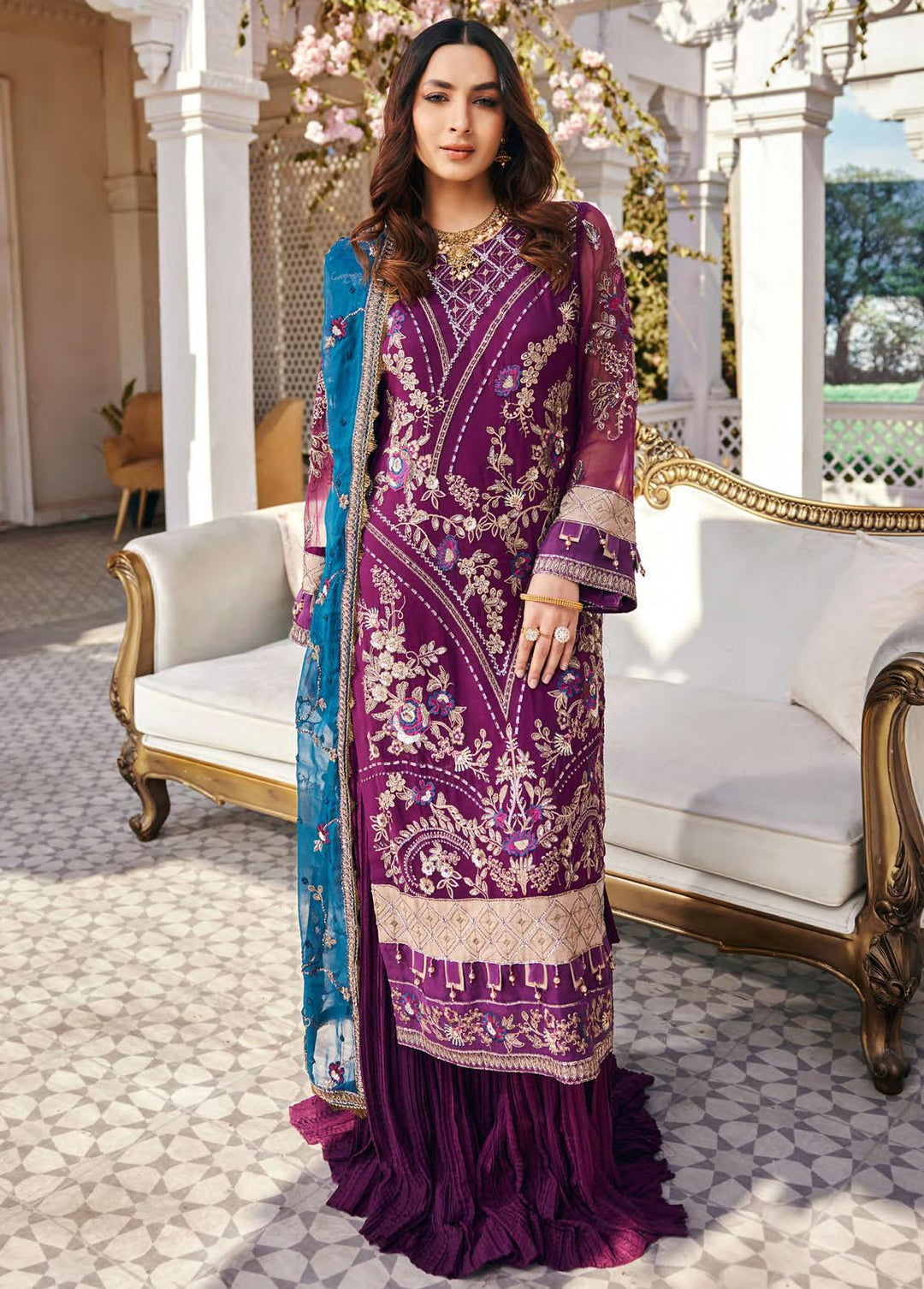 Nafasat By Emaan Adeel Embroidered Chiffon Suits Unstitched 3 Piece EA23-N2 NF-206 - Luxury Collection