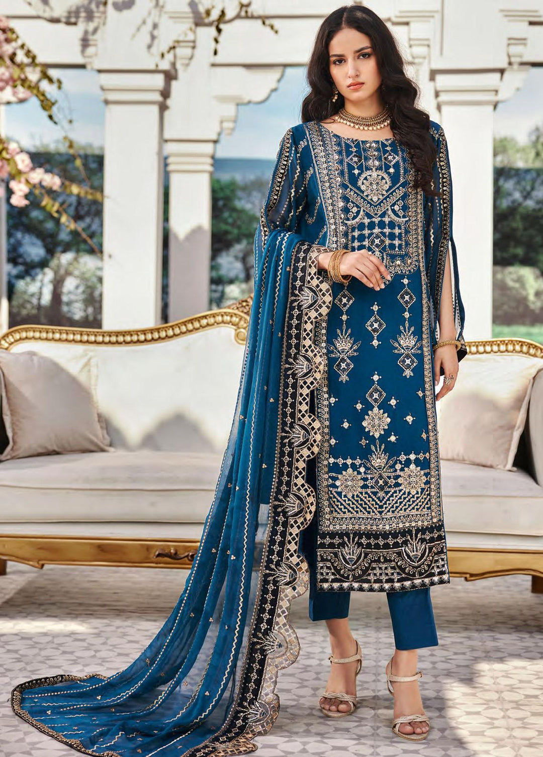 Nafasat By Emaan Adeel Embroidered Chiffon Suits Unstitched 3 Piece EA23-N2 NF-208 - Luxury Collection