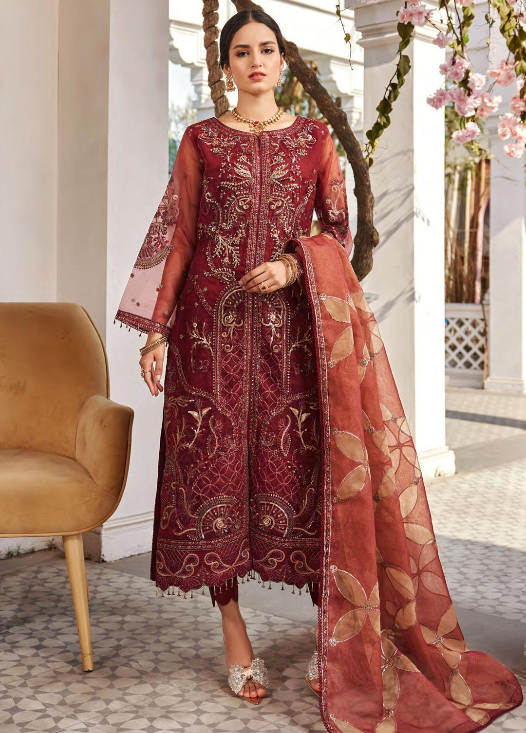Nafasat By Emaan Adeel Embroidered Organza Suits Unstitched 3 Piece EA23-N2 NF-209 - Luxury Collection