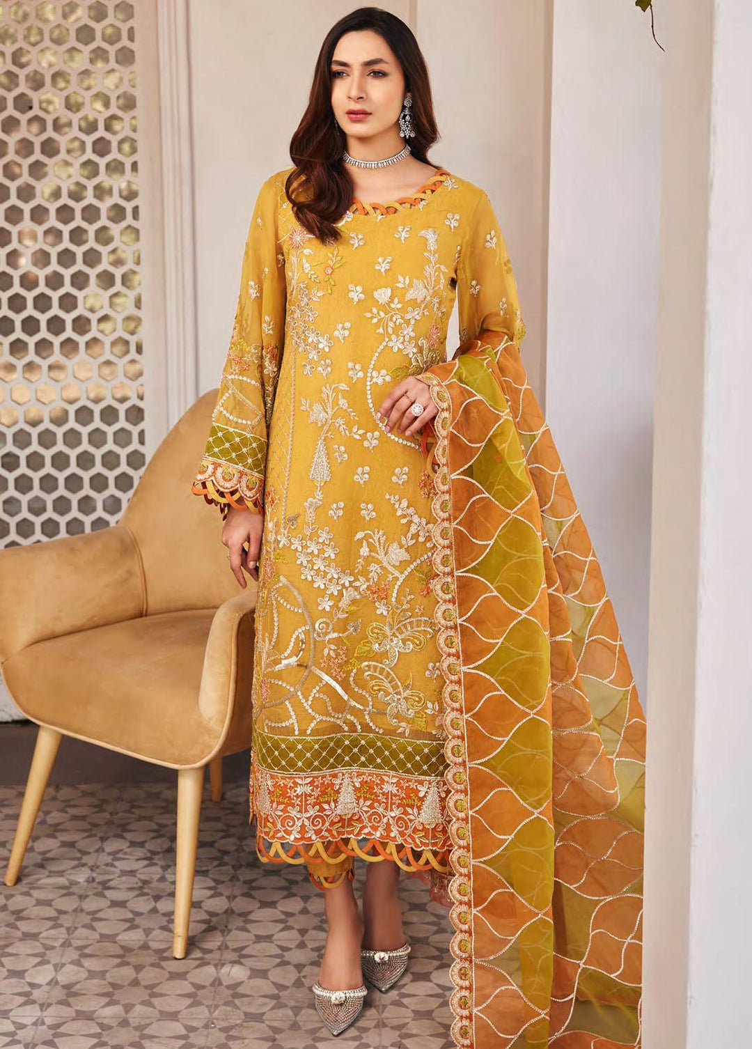 Nafasat By Emaan Adeel Embroidered Organza Suits Unstitched 3 Piece EA23-N2 NF-210 - Luxury Collection