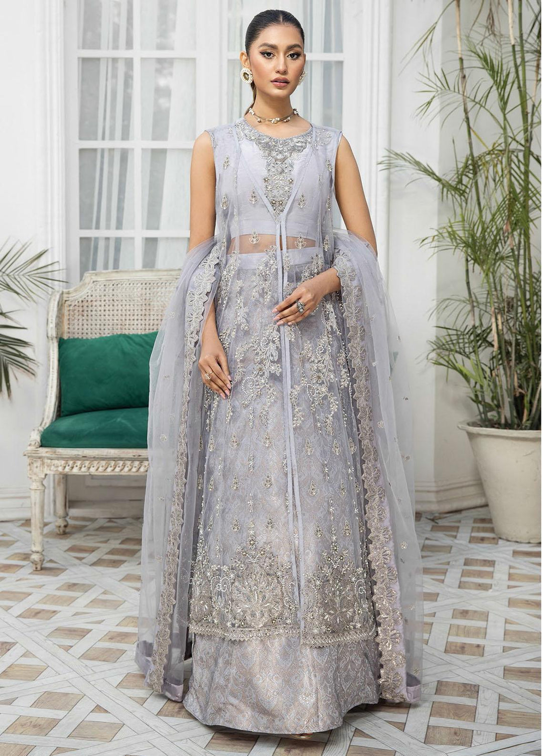Nainsukh by House of Nawab Embroidered Net Suits Unstitched 3 Piece HON22-N2 Manjari 6A - Luxury Collection