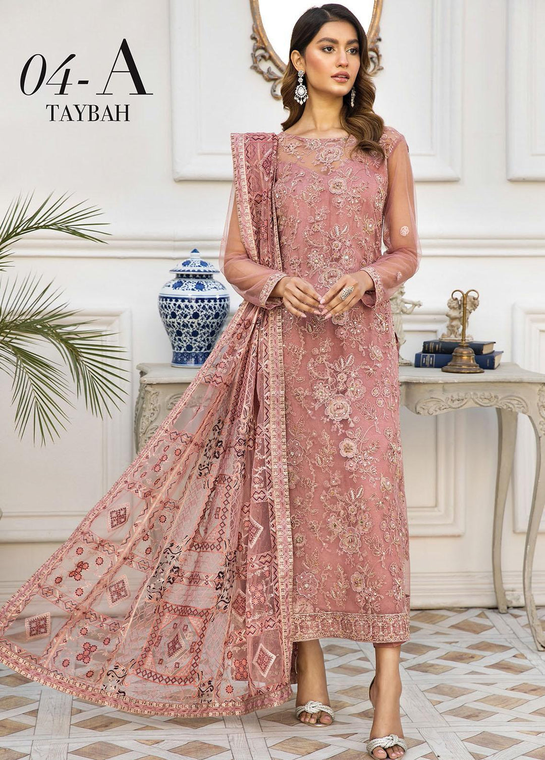 Nainsukh by House of Nawab Embroidered Net Suits Unstitched 3 Piece HON22-N2 Taybah 4A - Luxury Collection