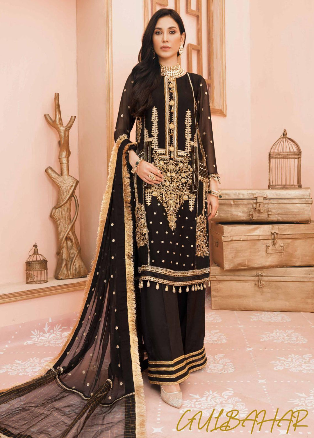 Namal By Sanaya Embroidered Chiffon Suits Unstitched 3 Piece SNY21N 02 GUL BAHAR - Wedding Collection