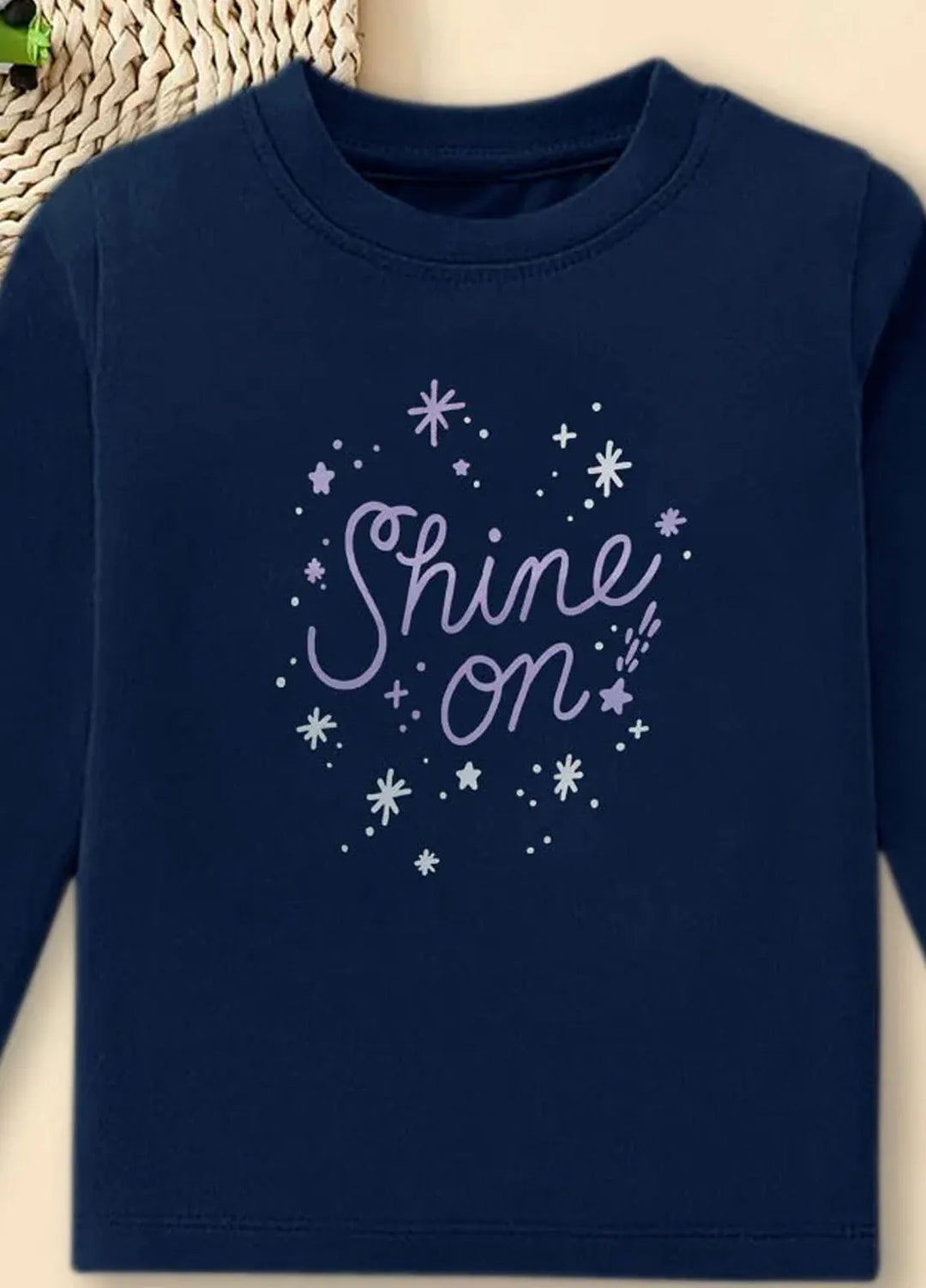 Baby Nest Navy Blue Shine On Little Star Printed Full Sleeves T shirt for Kids - BNDR-74