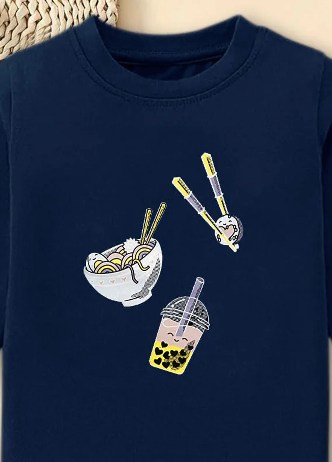 Baby Nest Navy Noodle Bowl Fun Printed Full Sleeves T shirt for Kids - BNDR-79