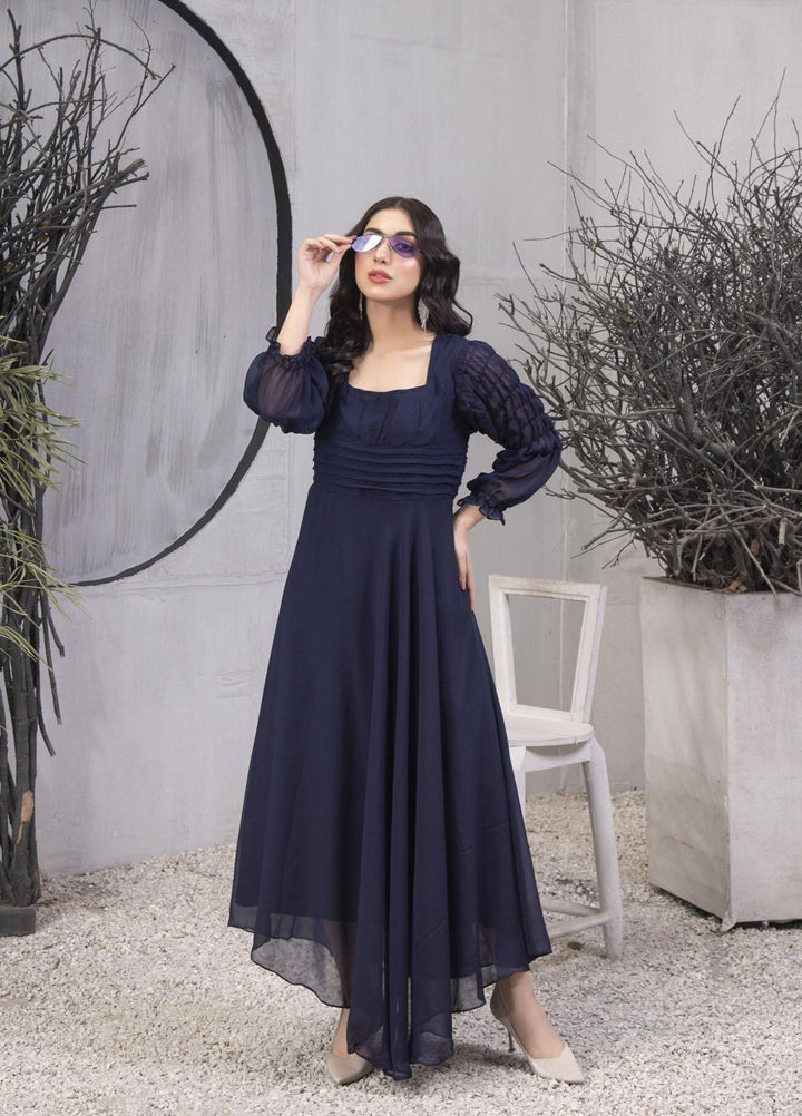 Nazmina Pret  Chiffon Frocks NZ23FM FR-559 Blue Shark