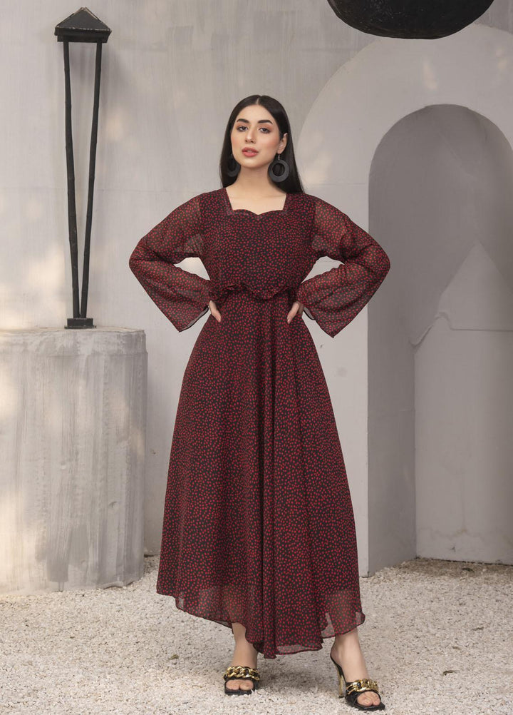 Nazmina Pret  Chiffon Frocks NZ23FM FR-547 Maroon Bells
