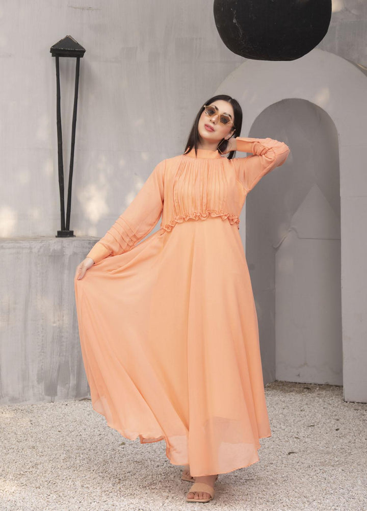 Nazmina Pret  Chiffon Frocks NZ23FM FR-556 Coral Peach
