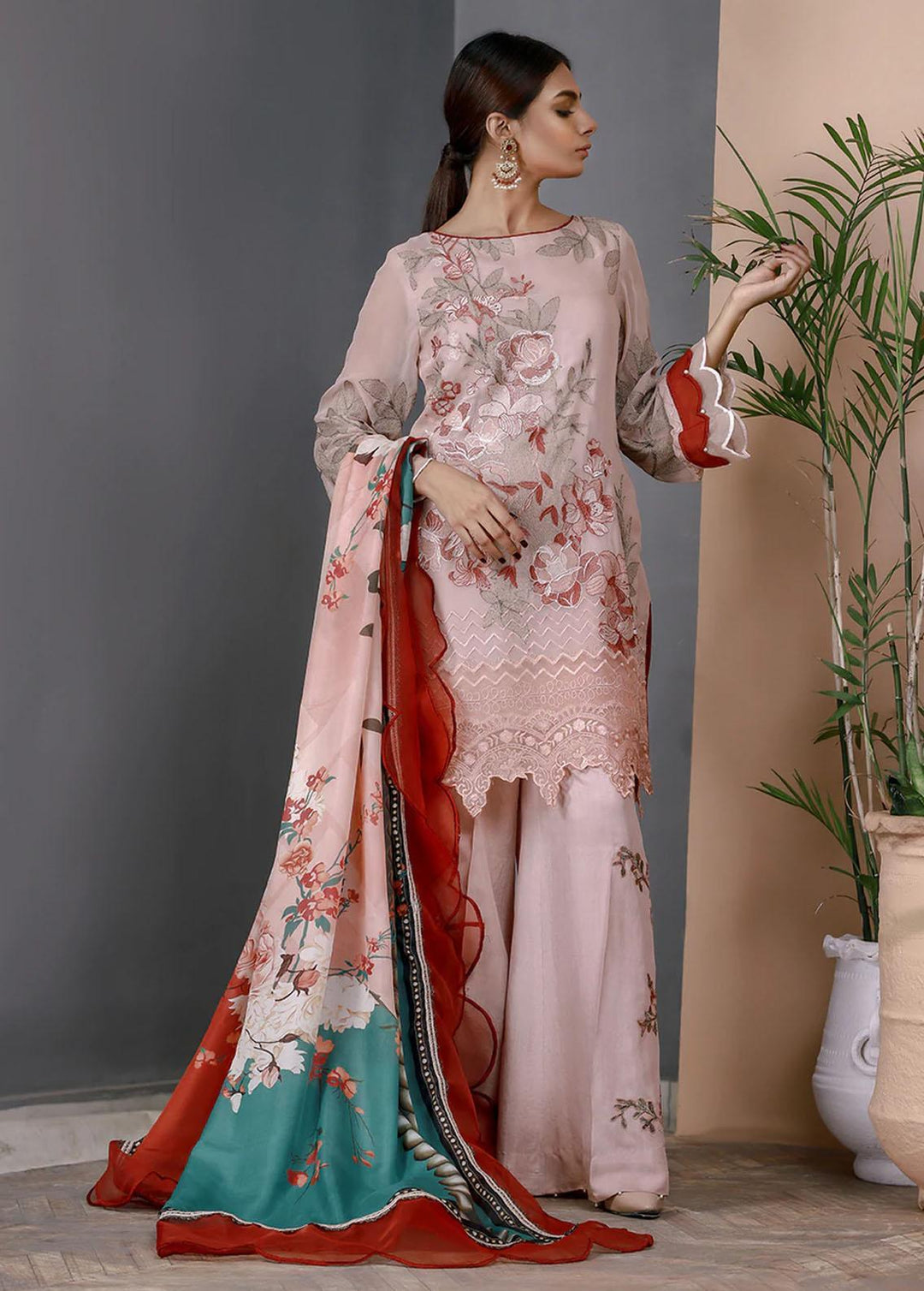 Nazneen By Afifa Iftikhar Embroidered Chiffon Suits Unstitched 3 Piece AI22N D002PNK Gul Bahar - Premium Collection