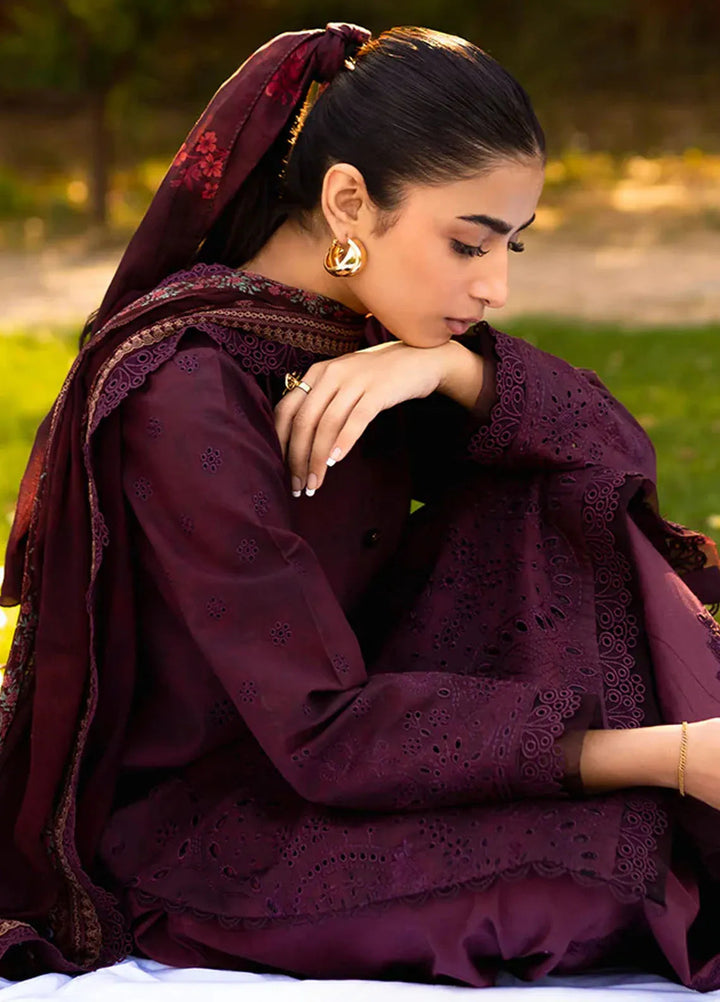 Neeshay Embroidered Lawn Suit Unstitched 3 Piece NSH24P Crimson - Summer Collection