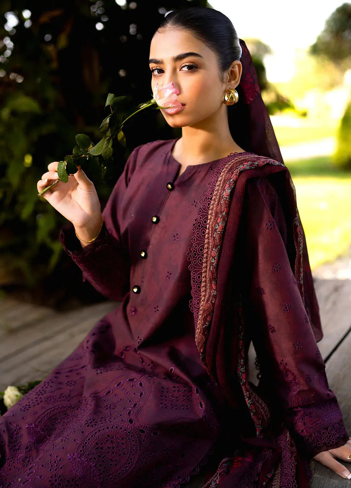 Neeshay Embroidered Lawn Suit Unstitched 3 Piece NSH24P Crimson - Summer Collection