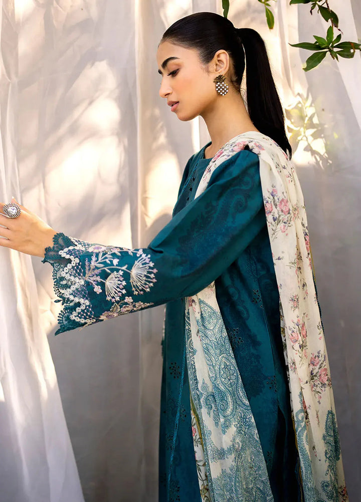 Neeshay Embroidered Lawn Suit Unstitched 3 Piece NSH24P Lagoon - Summer Collection