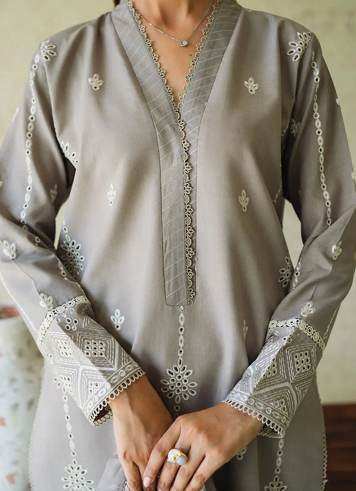 Neeshay Monochrome Embroidered Lawn Suit Unstitched 3 Piece NSH24M Ash - Summer Collection